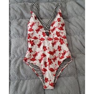 Flamingo & Floral Strappy One Piece Swimsuit - NWT